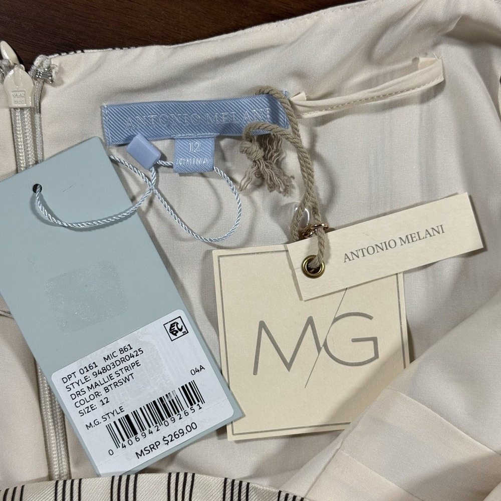 Antonio Melani M.G. Style Size 12 Cream Mallie Striped Maxi Dress Mermaid Hem - Picture 7 of 13